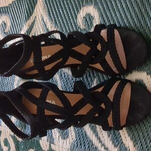 Black wedge sandals.